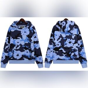 Denim Tears Blue and Black Camouflage Sweatshirt Hoodie New